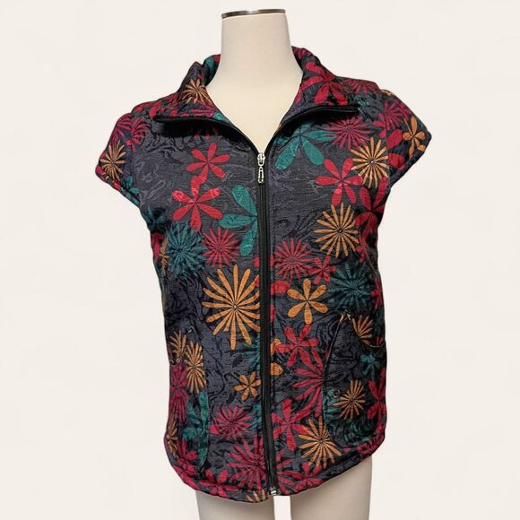 Vintage Ladies Floral Zip-Up Vest - Picture 1 of 10